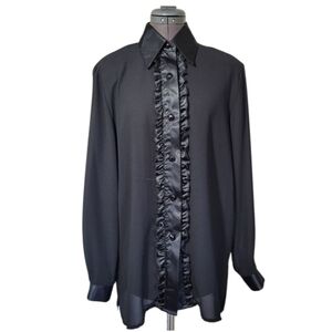 SZ12 Sheer Vintage Black Ruffled Blouse Mr Max